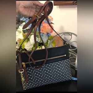 Fossil Leather crossbody bags/ Fiona black stripe/ FreeShipping